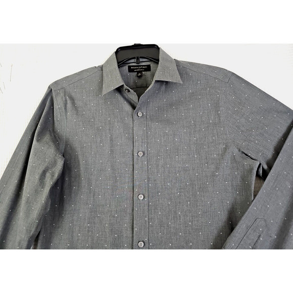 Banana Republic ~Men's Size M~Gray/Dots Non Iron Slim Fit Button-Up Shirt Cotton - Picture 8 of 11
